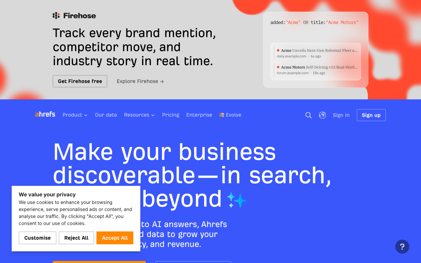 Ahrefs homepage