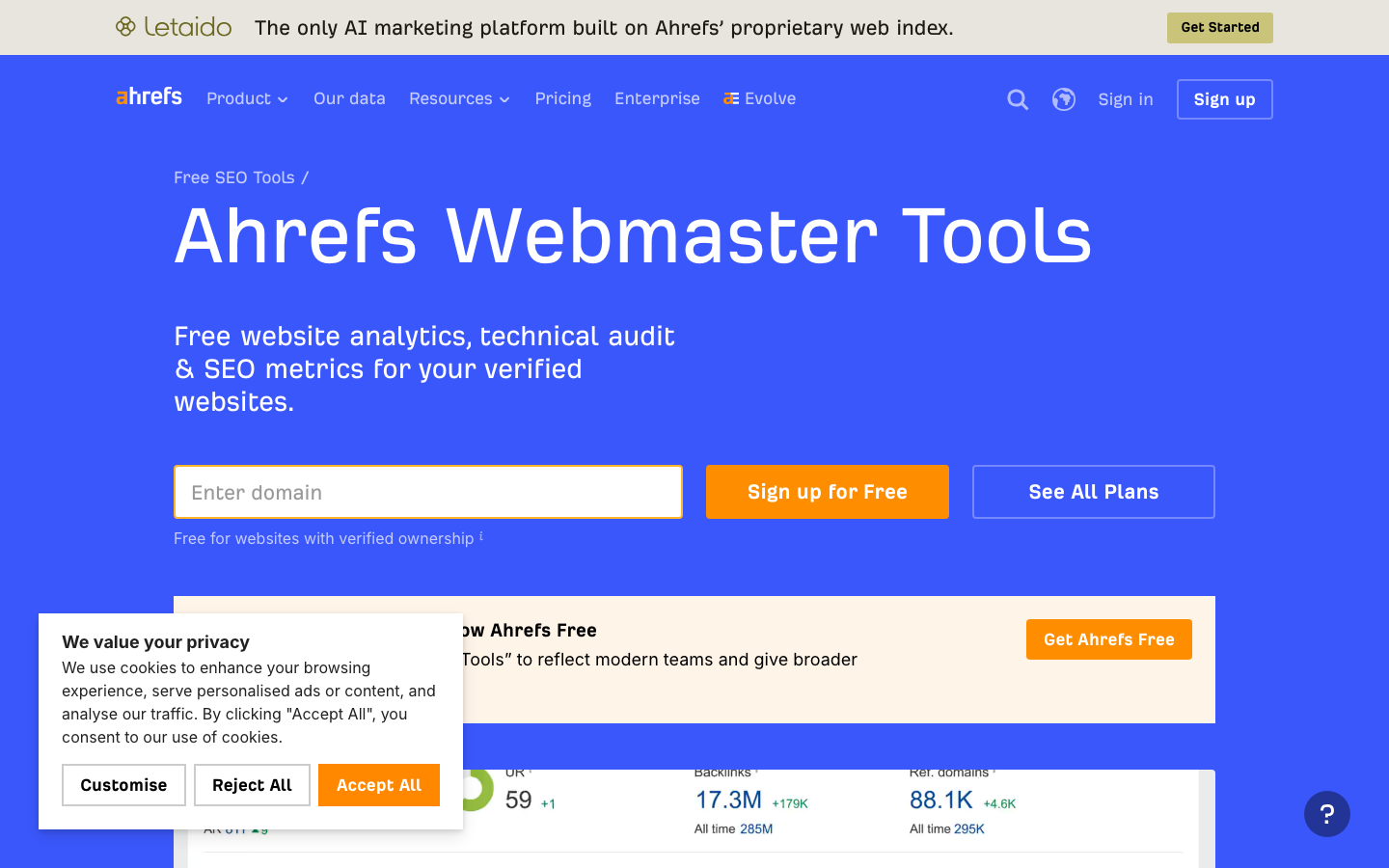 Ahrefs Webmaster Tools